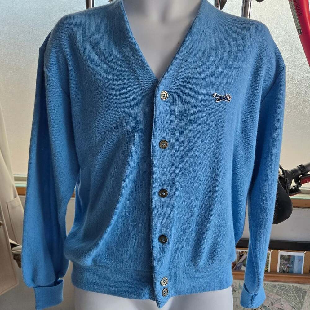 JCPenney The Fox Sweater Cardigan Size L Blue V-Neck Vintage